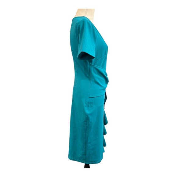 Aisire Vintage Redefined Dress Womens M Teal Chiffon Midi Faux Wrap Waist Ruffle - Picture 4 of 10